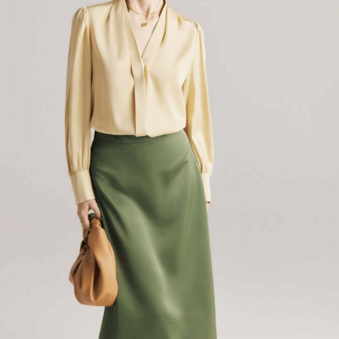 Feminine_Blouse__Satin_Skirt_Ensemble