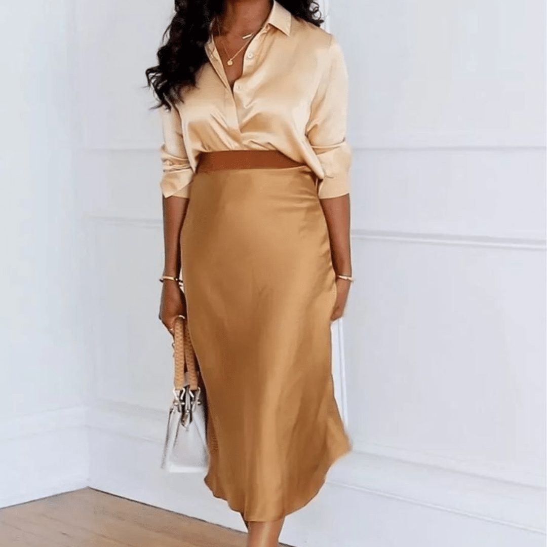 Satin_Skirt_with_a_Button-Down_Shirt