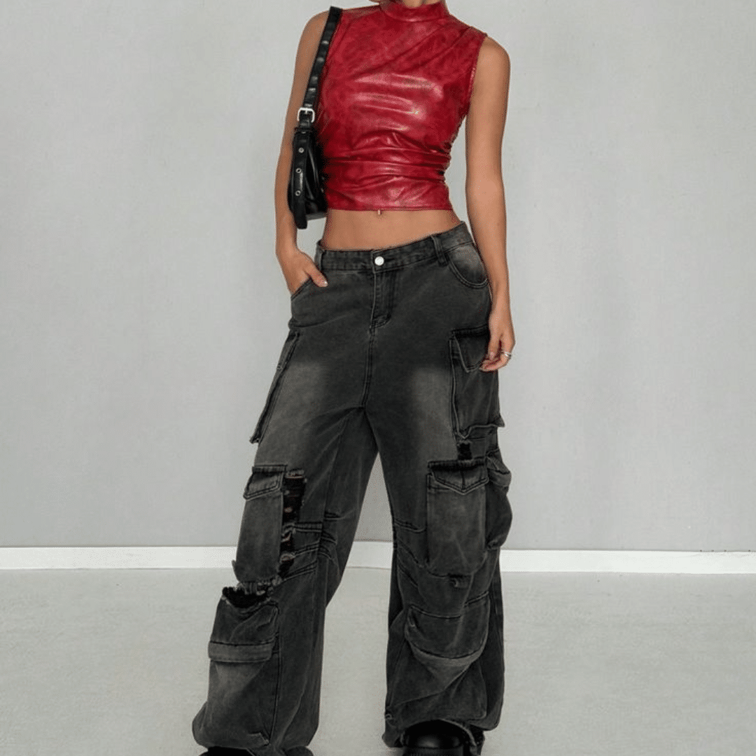 Leather_Tank_Top_With_Cargo_Pants