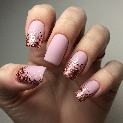 Matte_Pink_with_Rose_Gold_Glitter_Tips