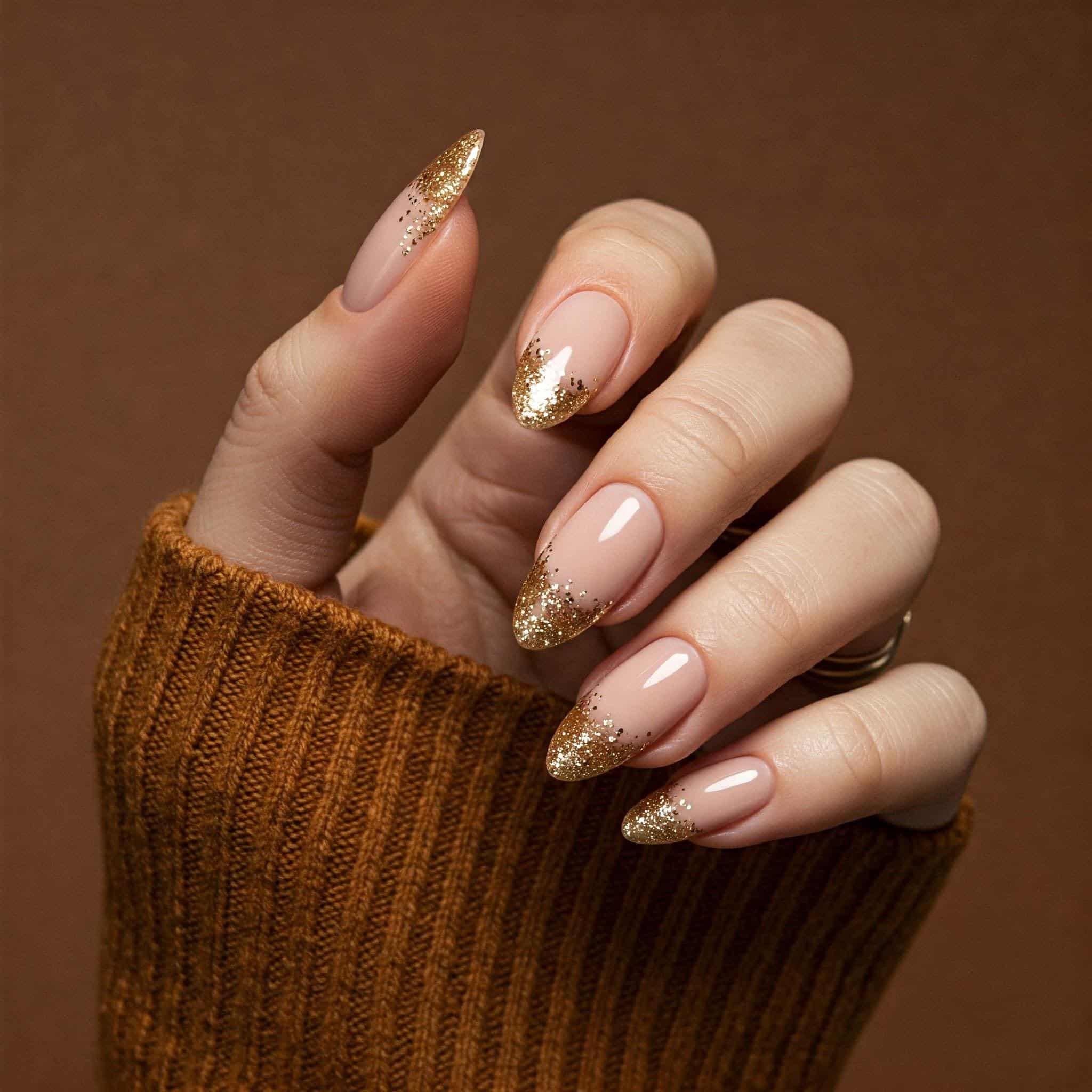Nude__Gold_Glitter_Tips
