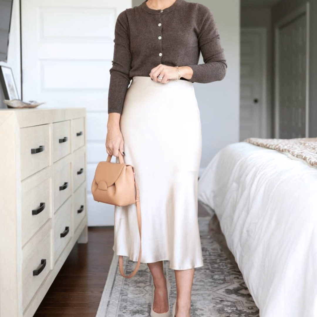 Preppy_Cardigan__Satin_Skirt_Pairing
