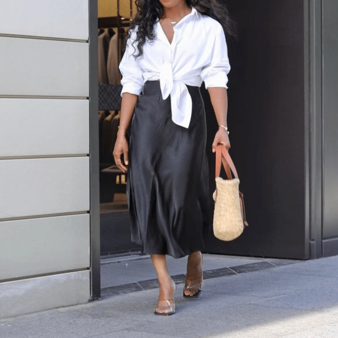 Satin_Skirt_with_a_Tied_Chambray_Shirt