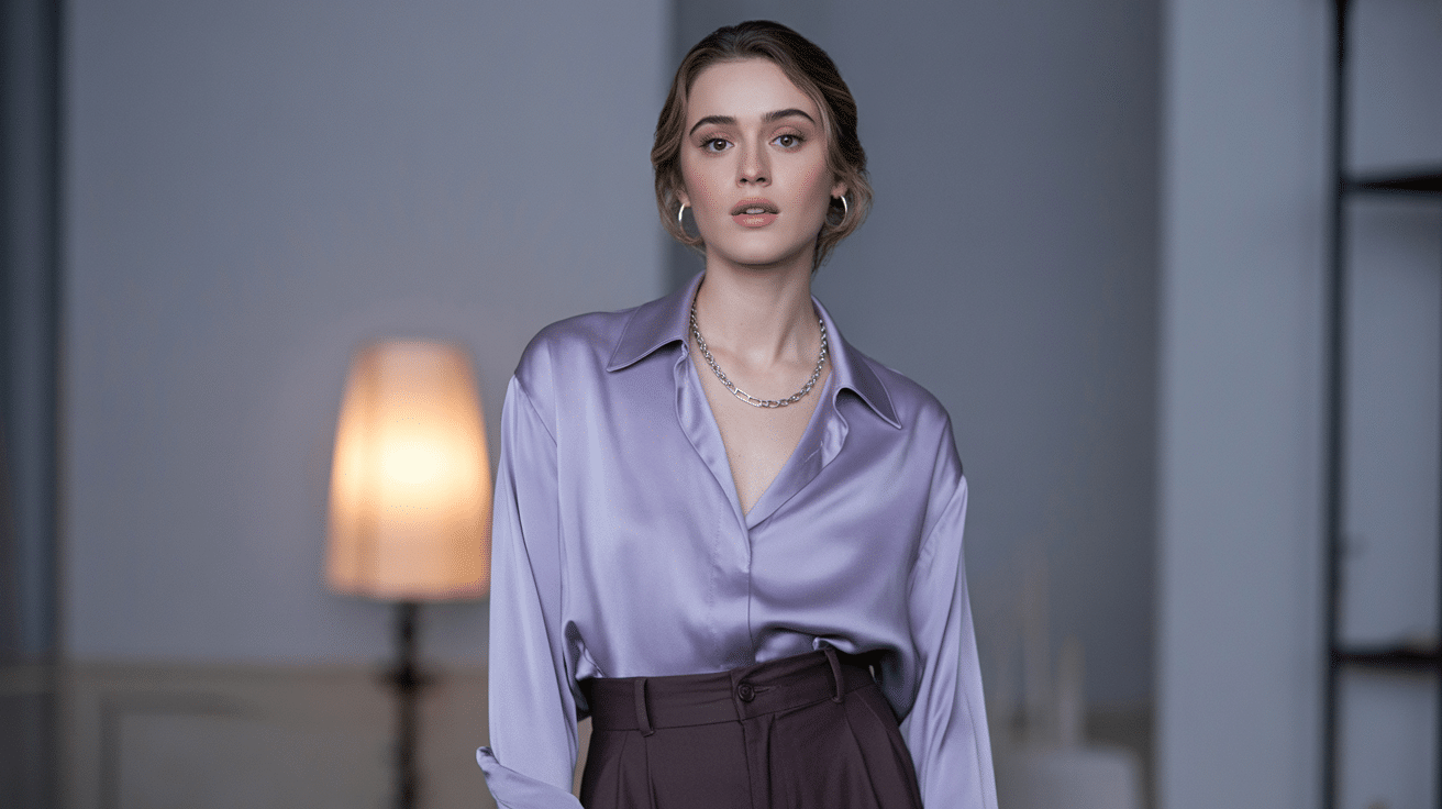 Lavender_Shirt_with_Brown_Pants