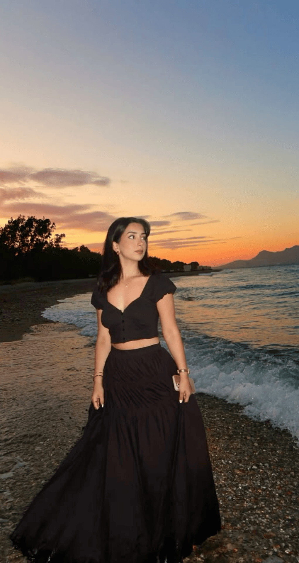 Black Maxi Skirt & Off-Shoulder Crop Top
