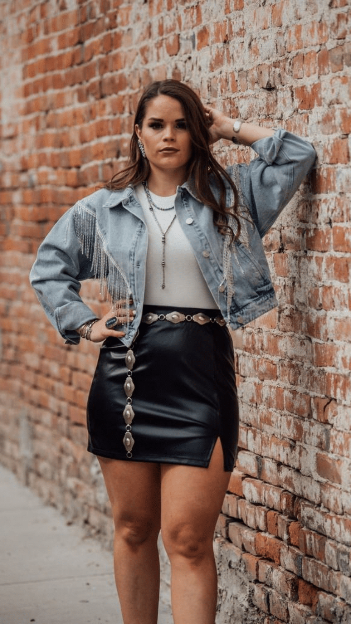 Chambray Shirt and Leather Skirt