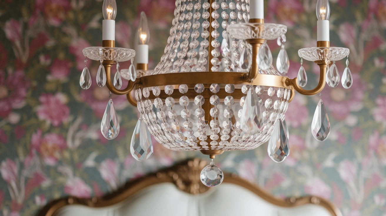 Crystal Chandelier with Brass Accents