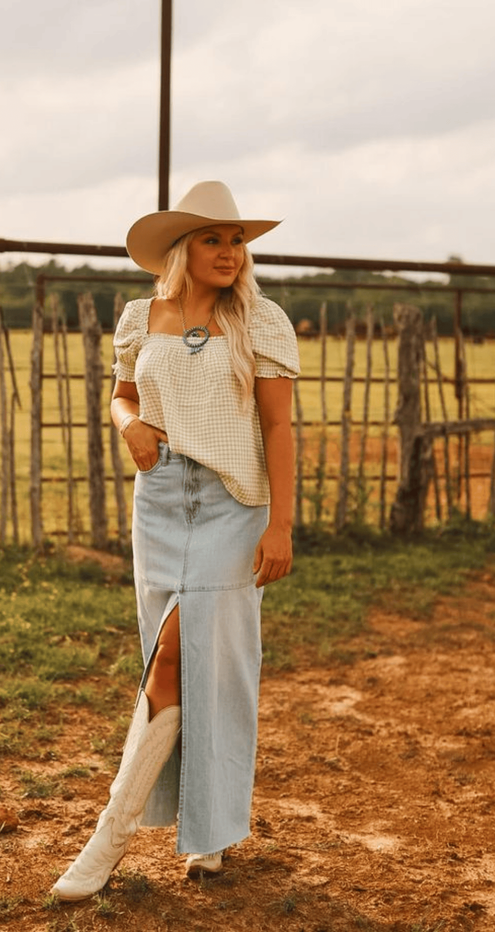 Denim Skirt & Plaid Shirt
