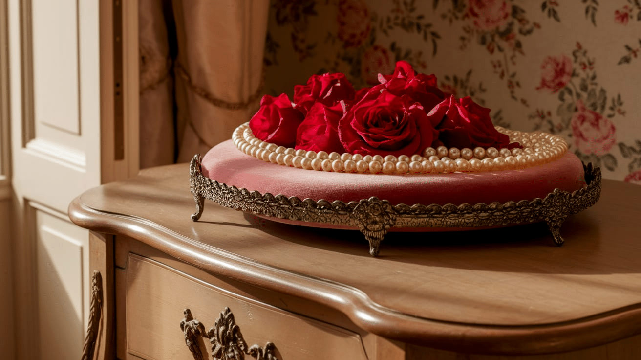 Feminine Vanity Tray with Pearls and Roses
