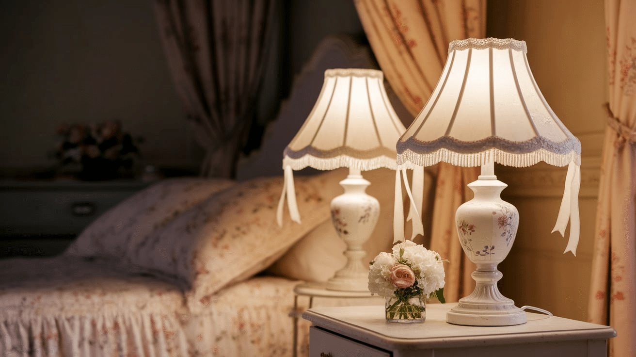 Hand-Painted Bedside Lamps with Ribbons