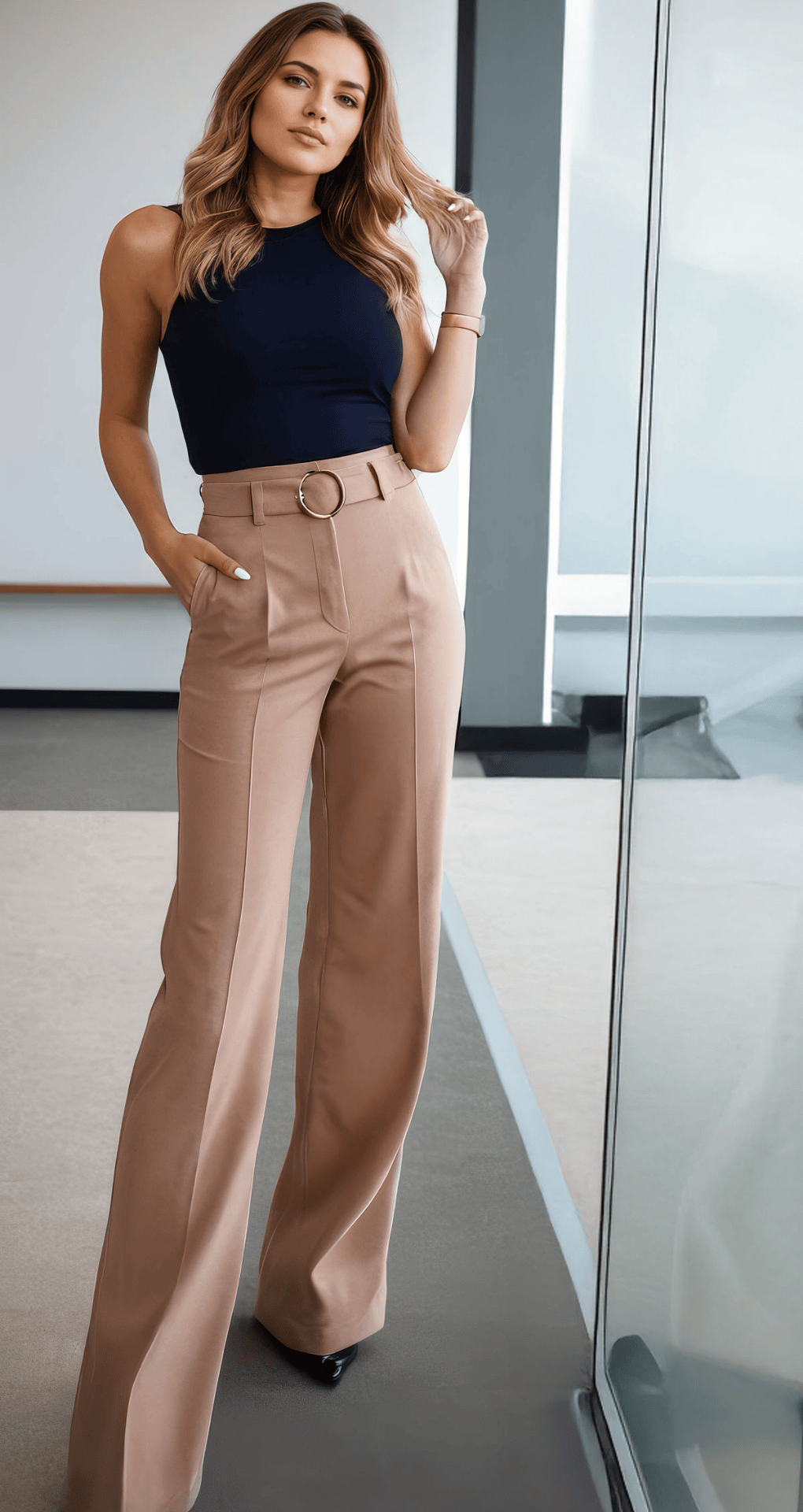 High-Waisted Trousers with Blouse