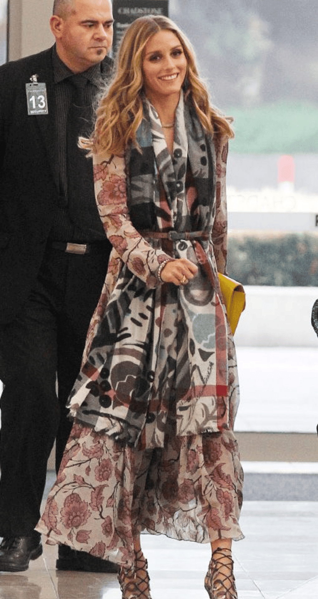 Long-Sleeve Dress with Patterned Scarf