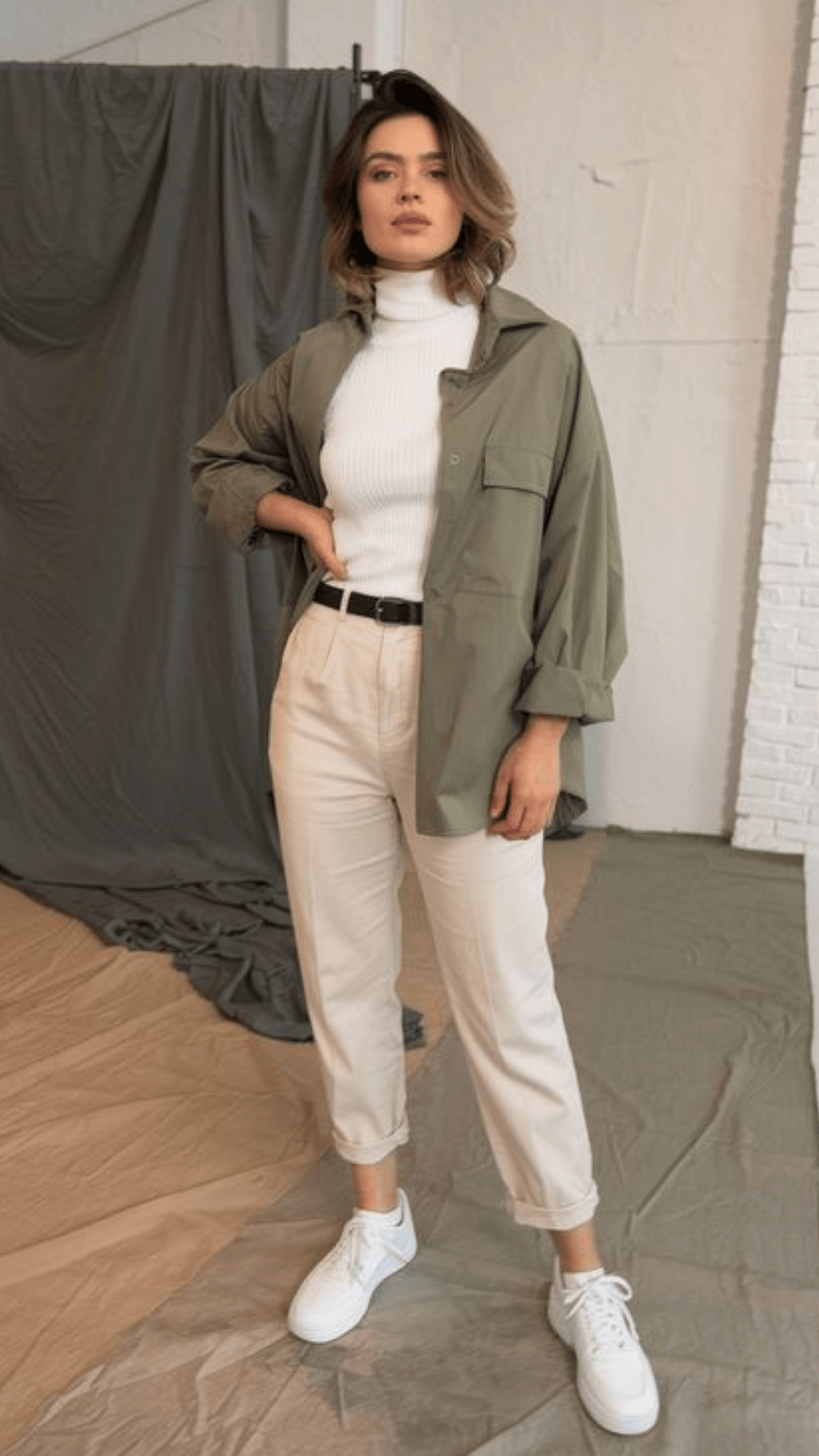 Olive Green Bomber Jacket & Sneakers
