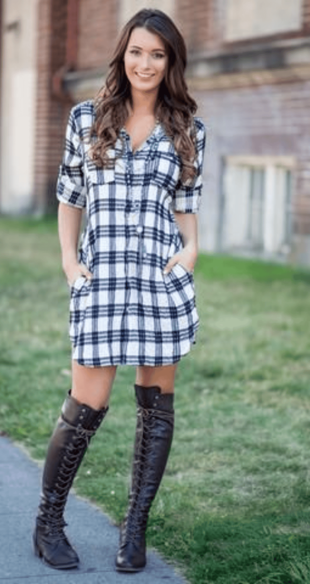 Plaid Dress & Ankle Boots