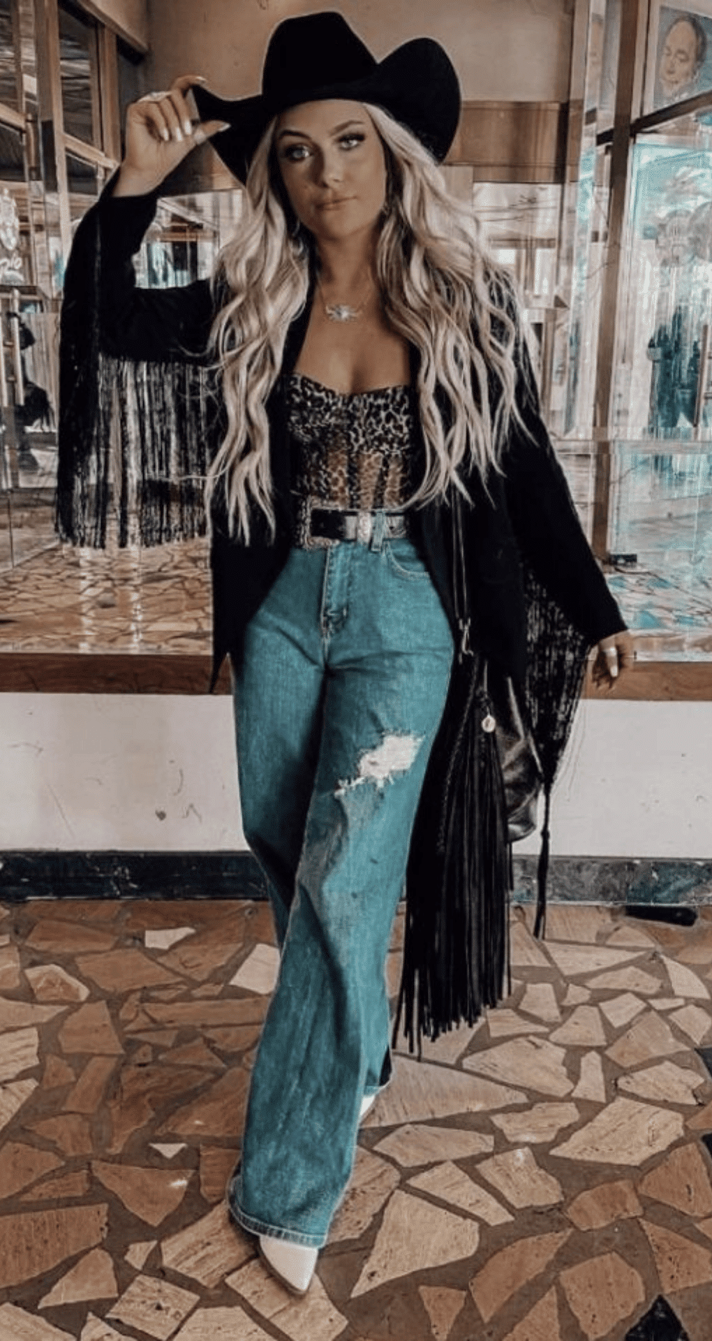 Rodeo Outfit for Women ft Lace Bodysuit & Distressed Jeans