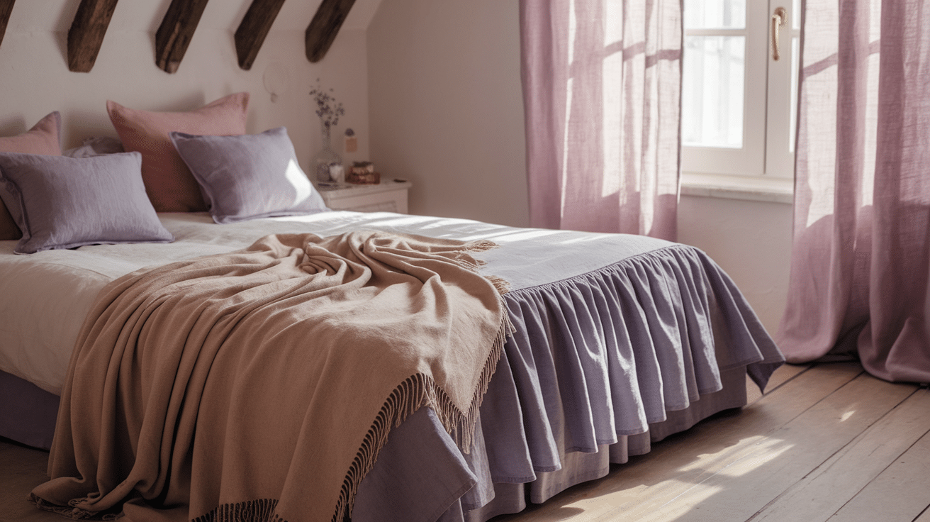 Ruffled Linen Duvet with Throw Blanket