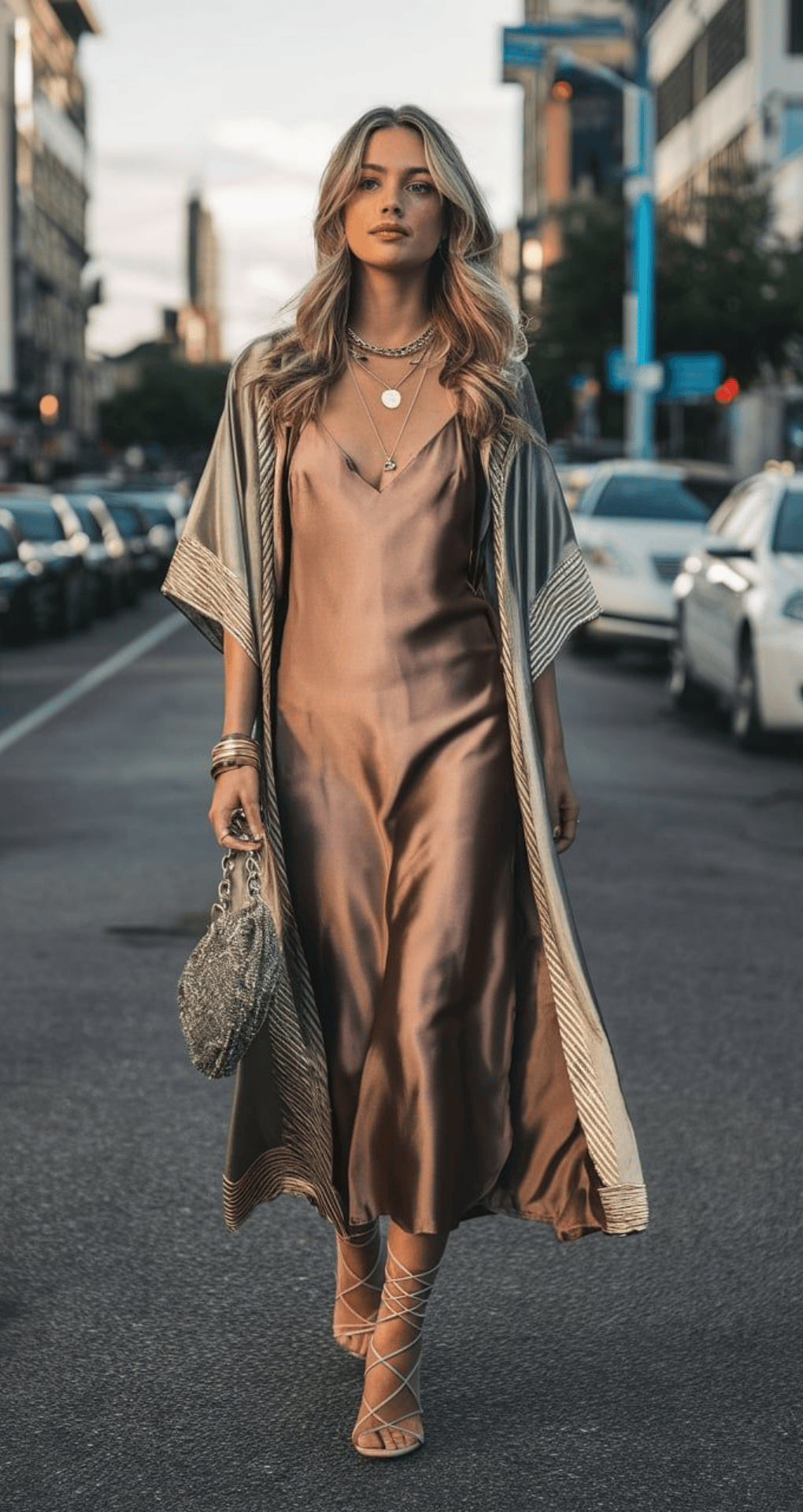 Satin Slip Dress with a Kimono