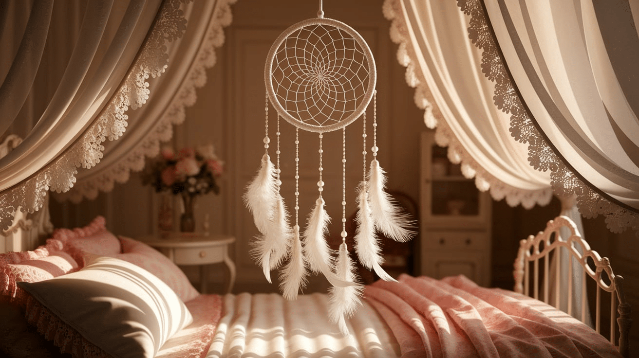 Soft Feathered Dreamcatcher with Lace and Pearls