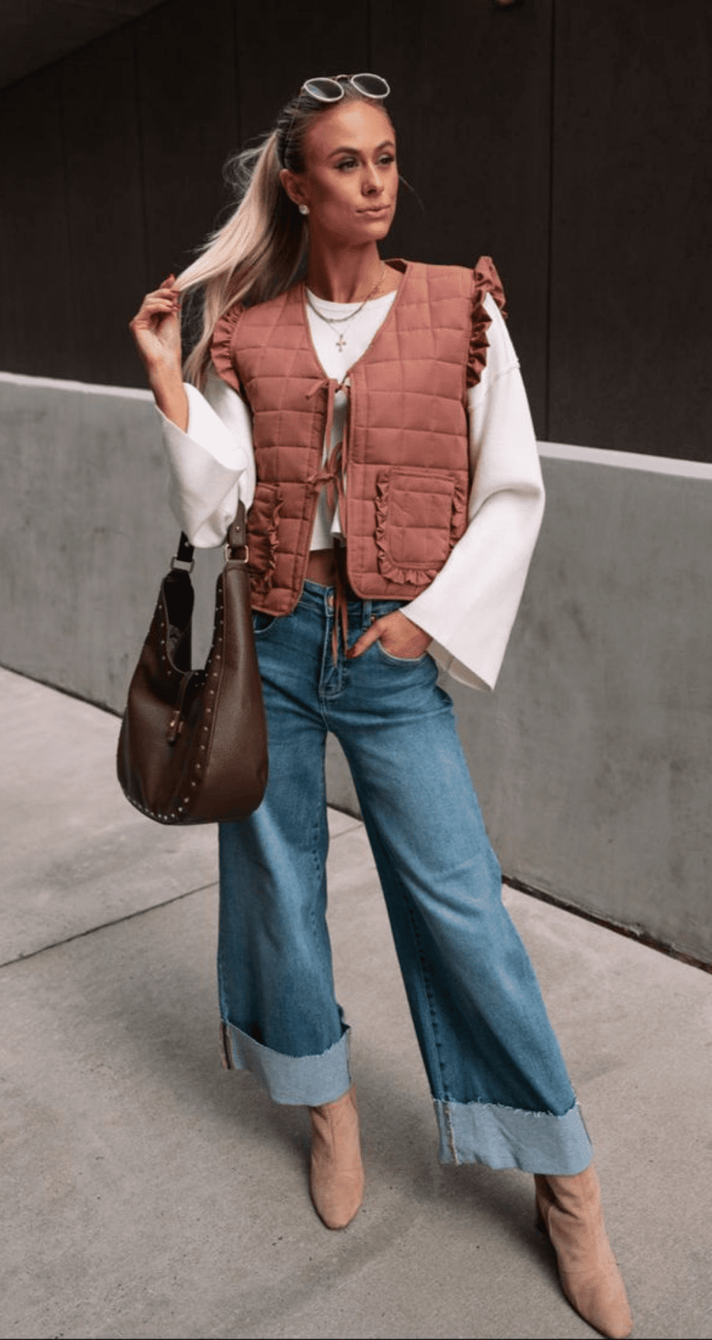 Tweed Vest & Wide-Leg Pants