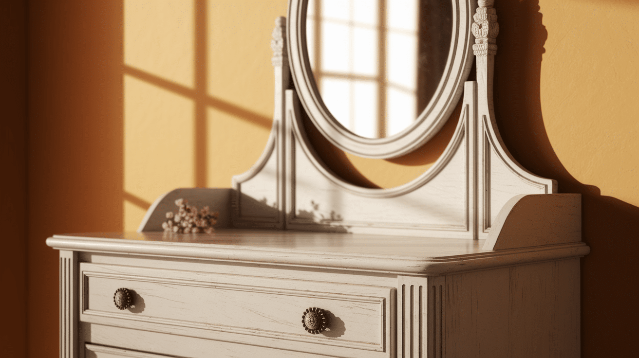 Vintage White Vanity with Oval Mirror
