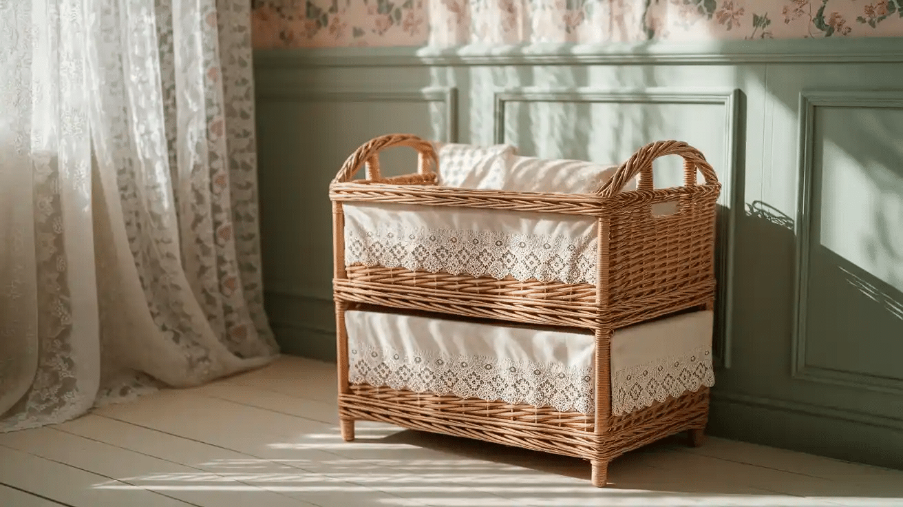 Wicker Basket Storage with Lace Liners