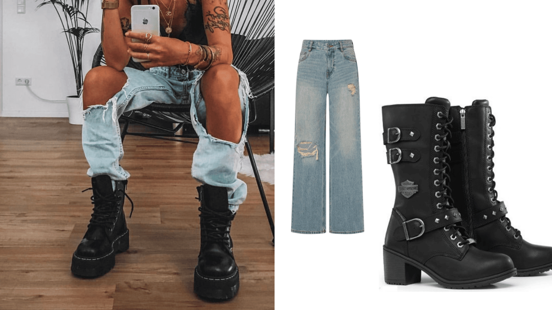 Motorcycle Boots with Ripped Jeans