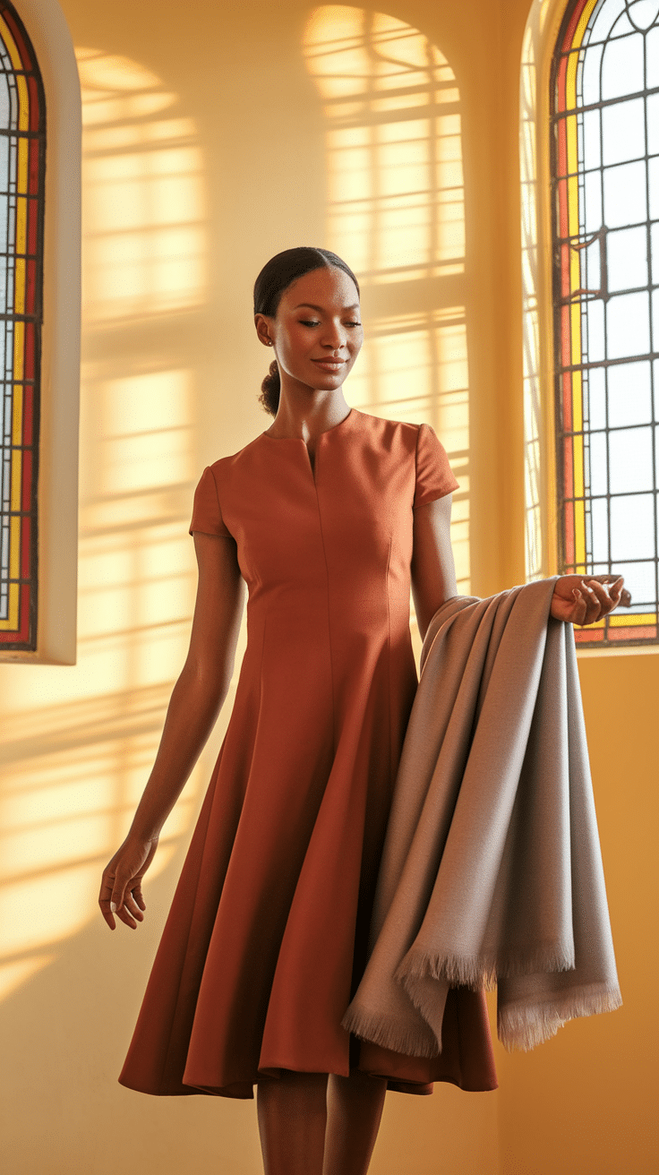 Shift Dress with Pashmina