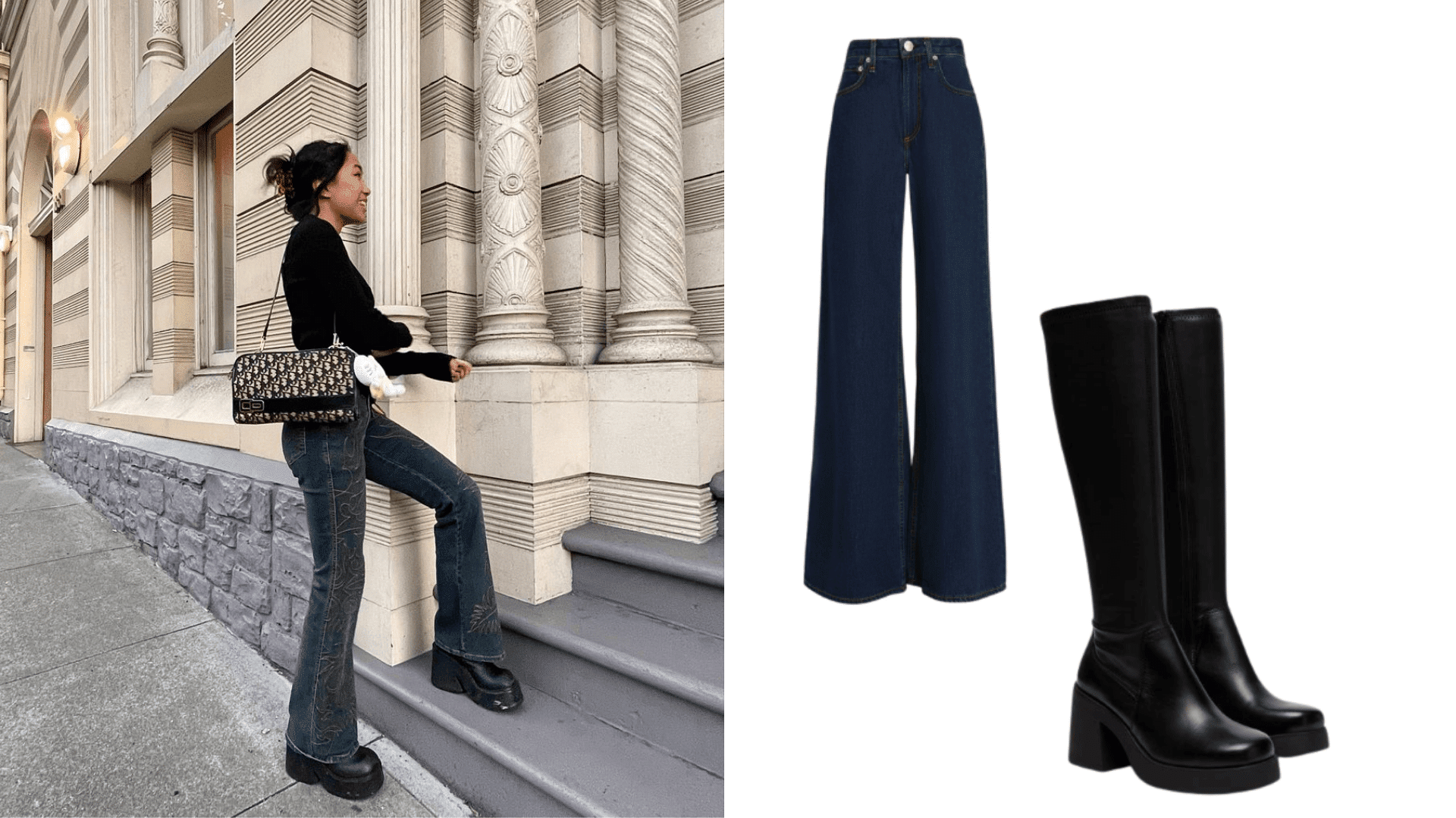 Platform Boots with Wide-Leg Jeans