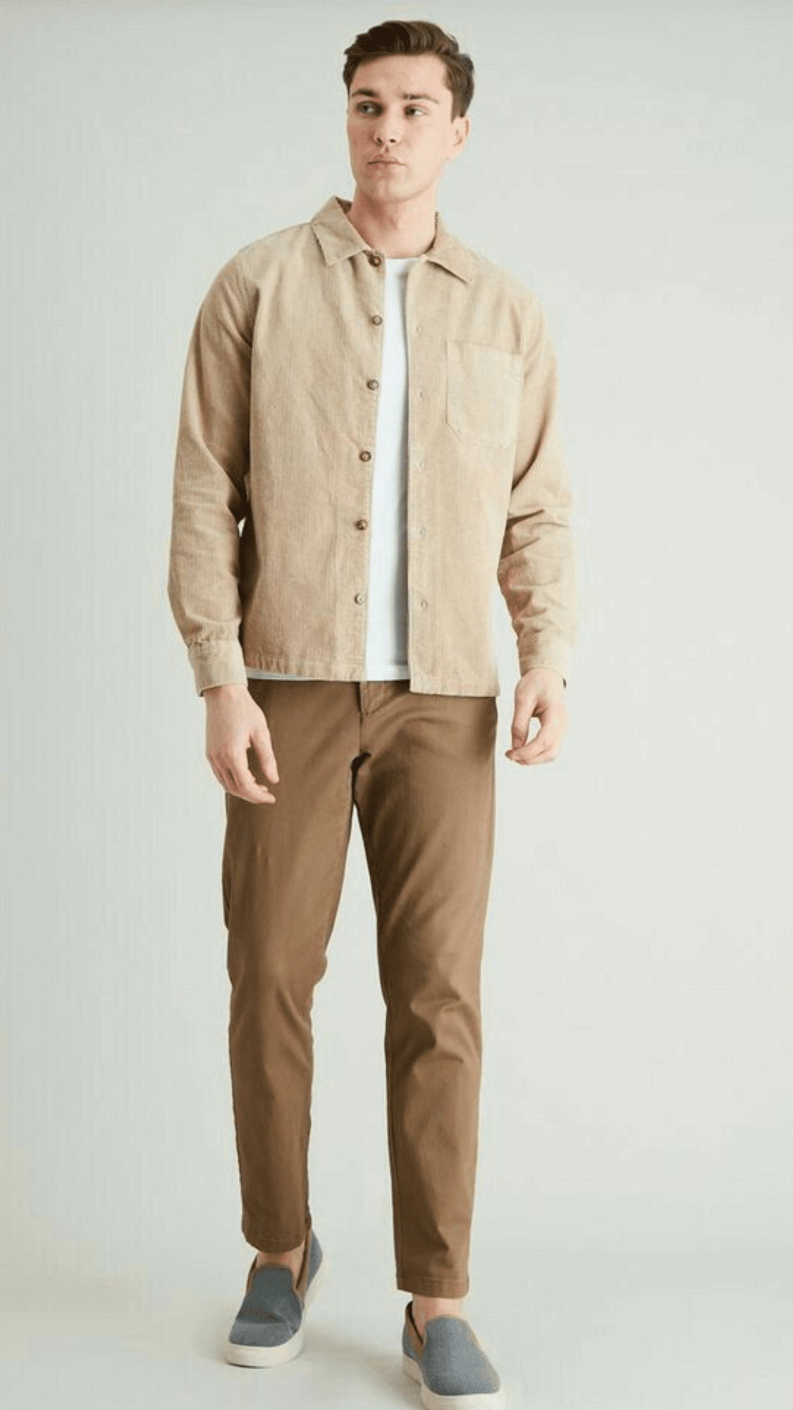 Khakhi jacket with White T-shirt Brown Pants (1)
