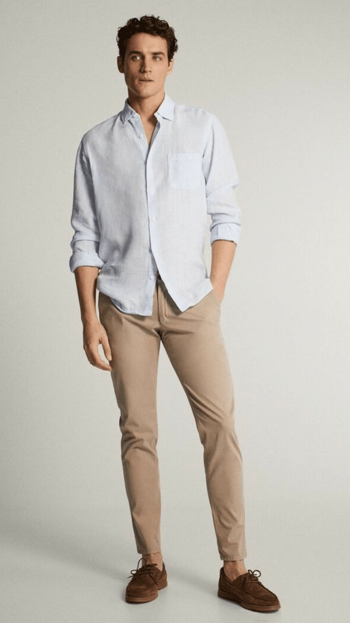 Khaki Pants Light Blue Chambray Shirt (1)
