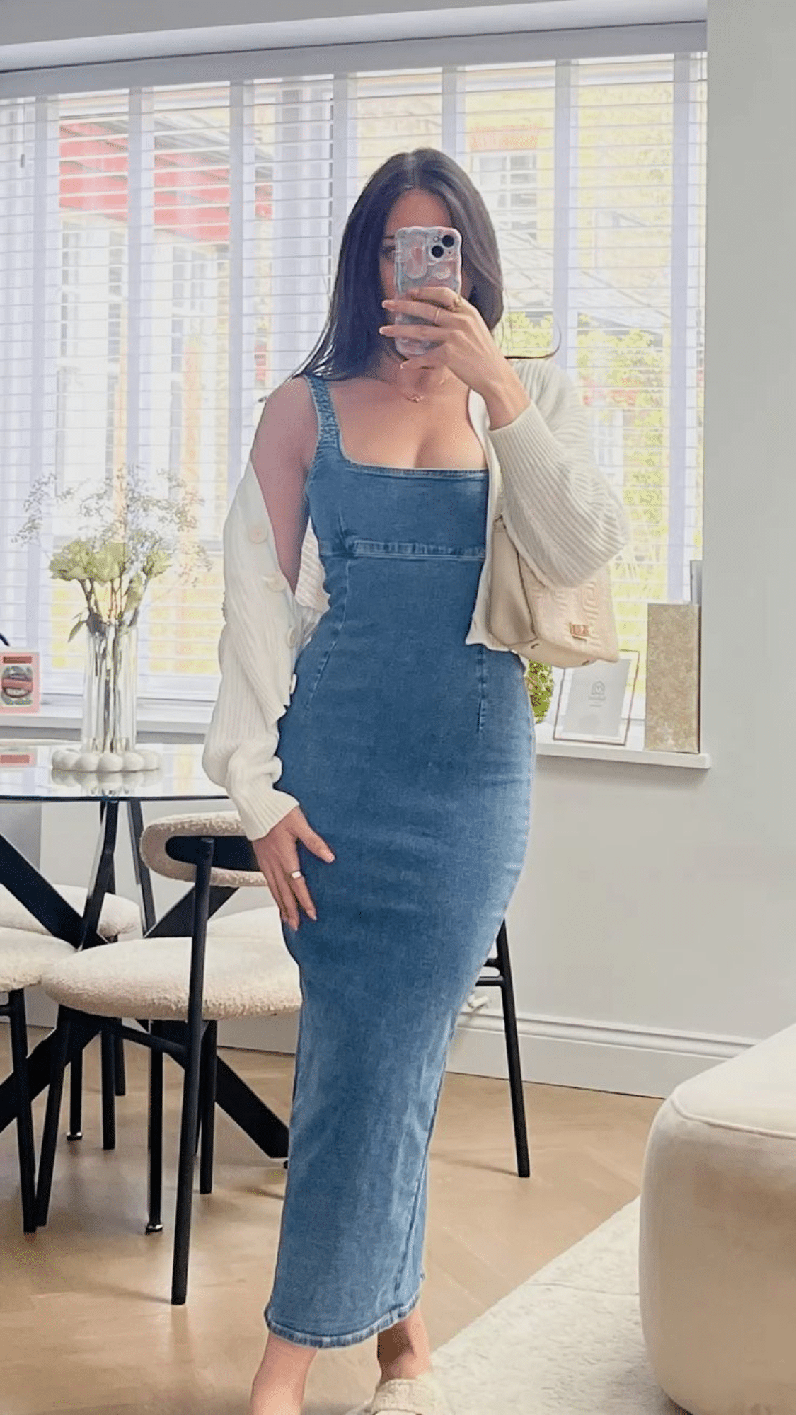 bodycon dress with a cardigan