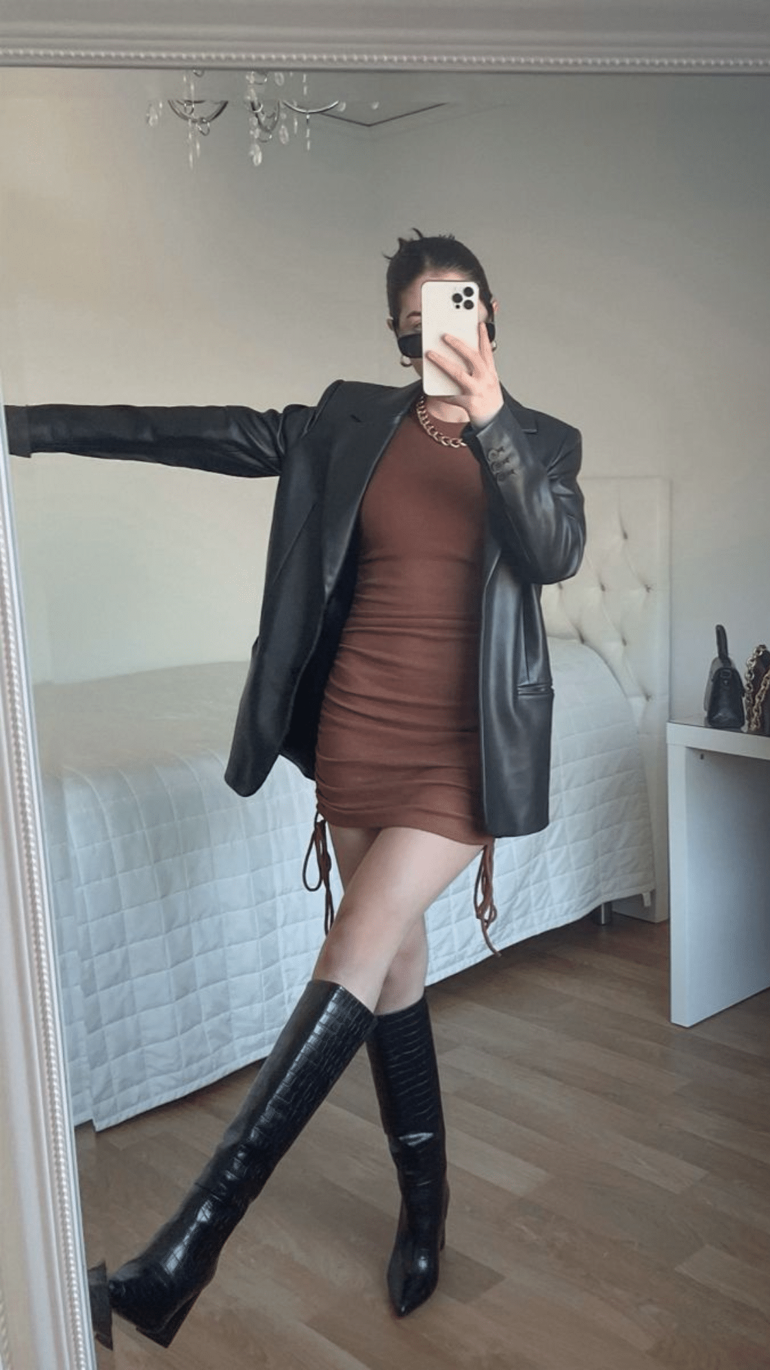 bodycon dress with leather jacket