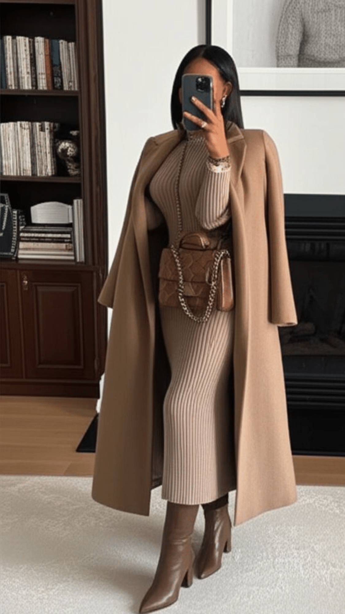 bodycon dress with long coat