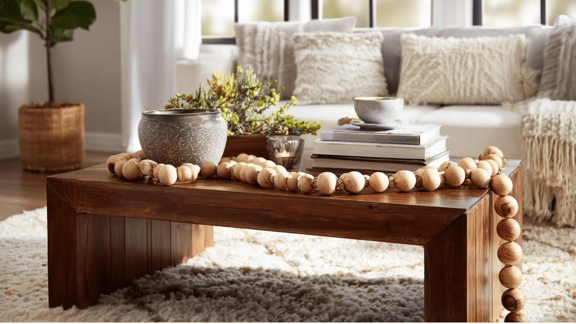 a wooden bead garland