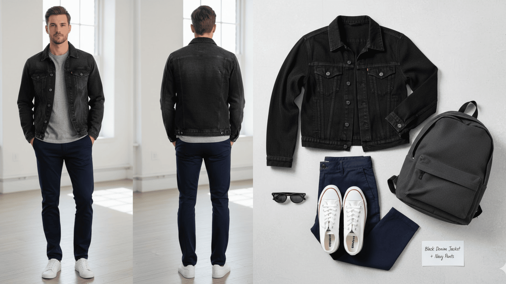 navy blue black combination outfit