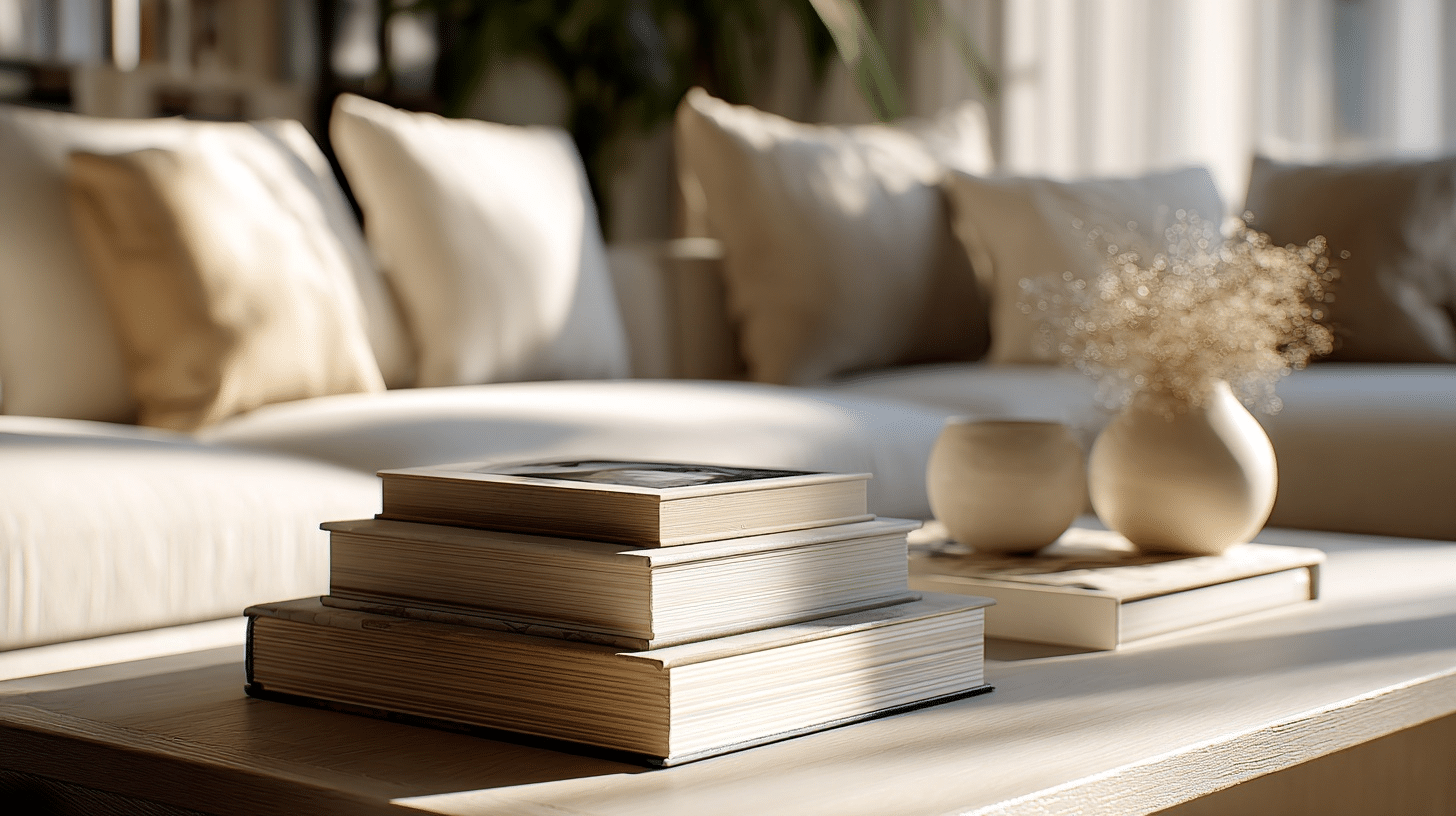 stacked coffee table books