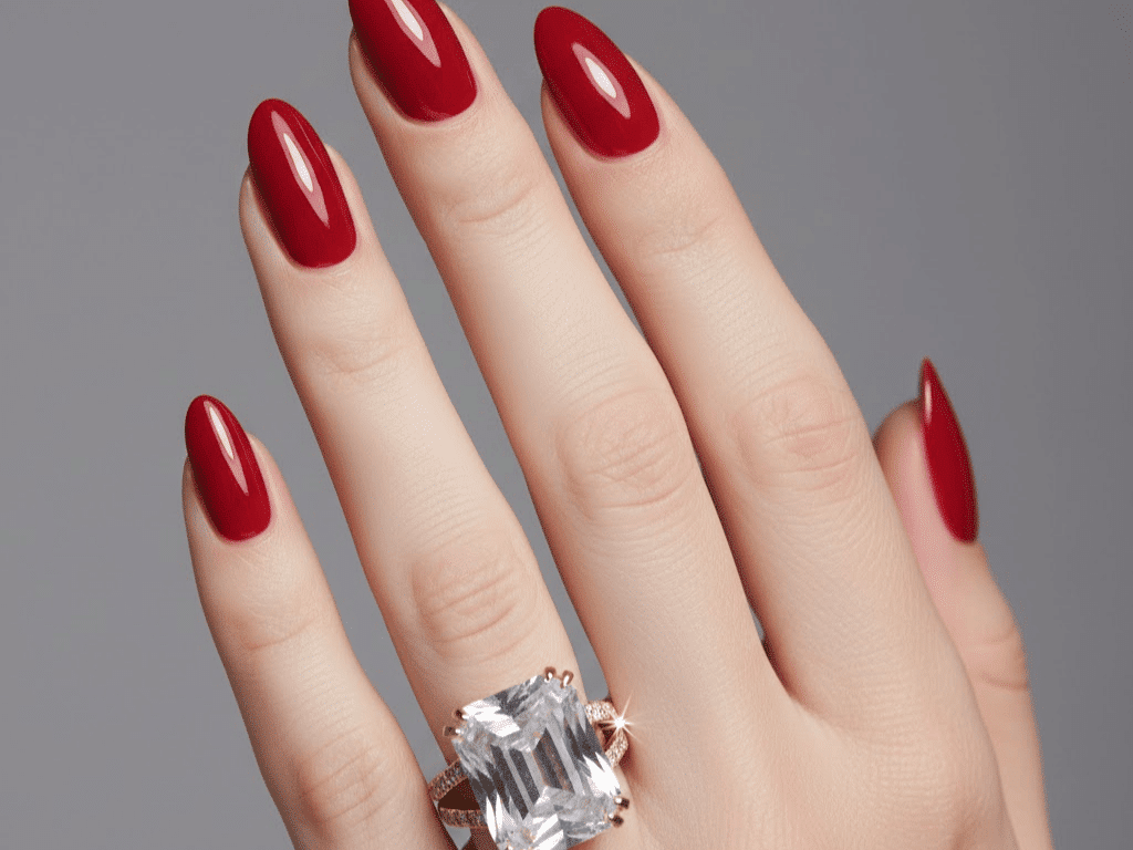 classic red glossy nail for valentines day