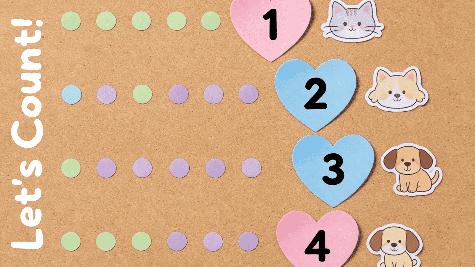 counting hearts bulletin board for toddlers with numbers and matching dots