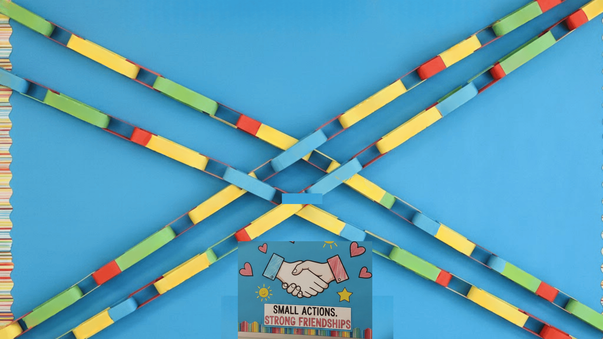 friendship wall bulletin board with colorful paper chains and kindness messages