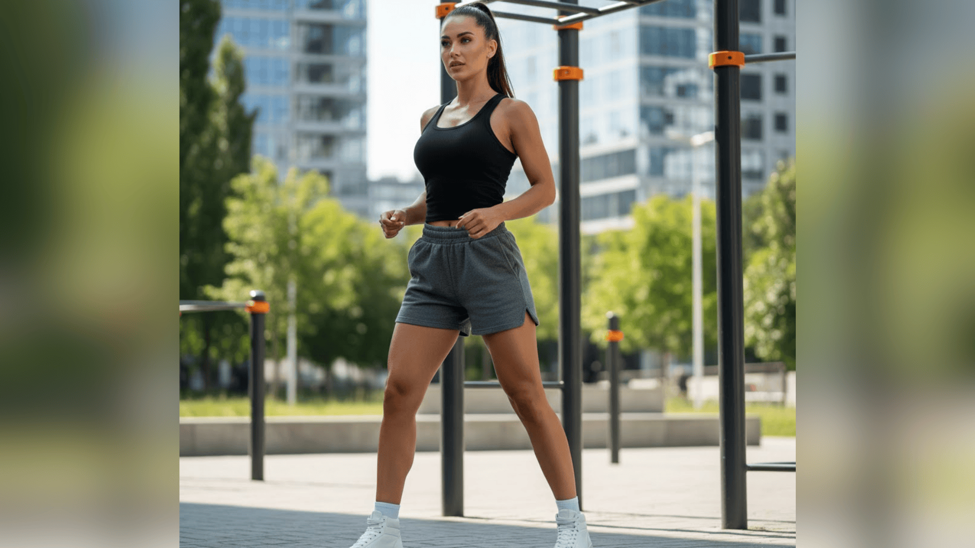 grey shorts outfit women