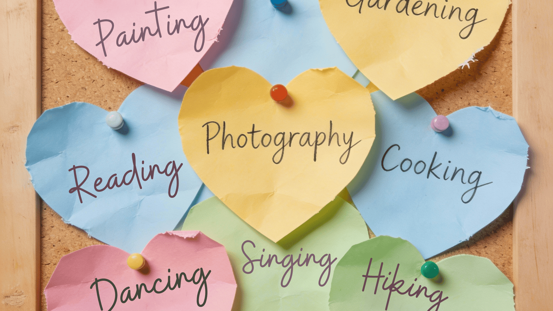 love your hobbies bulletin board with heart notes showing adult hobby ideas