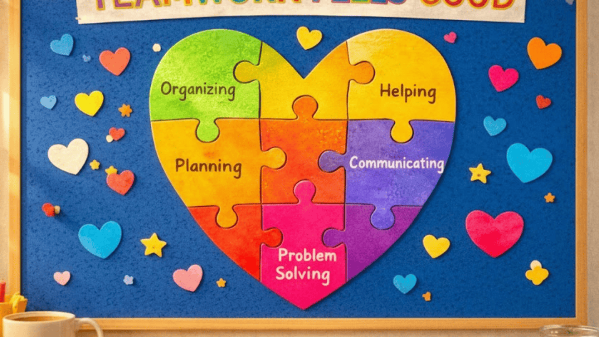 notes of thanks bulletin board with cards for coworker appreciation messages