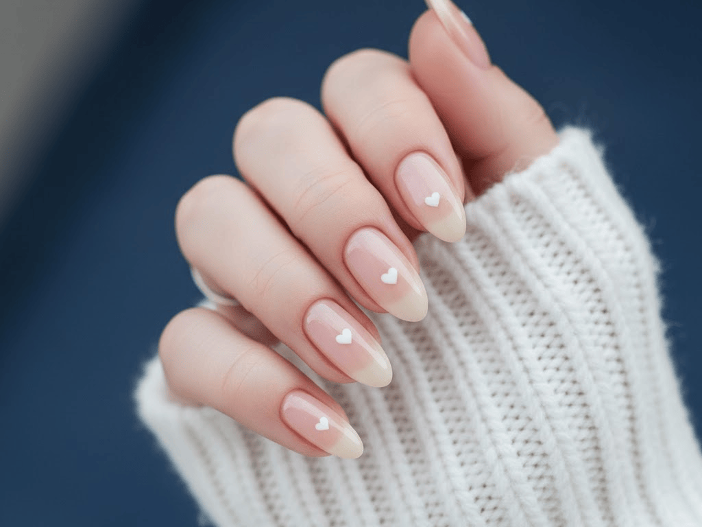 nude nails with heart designs