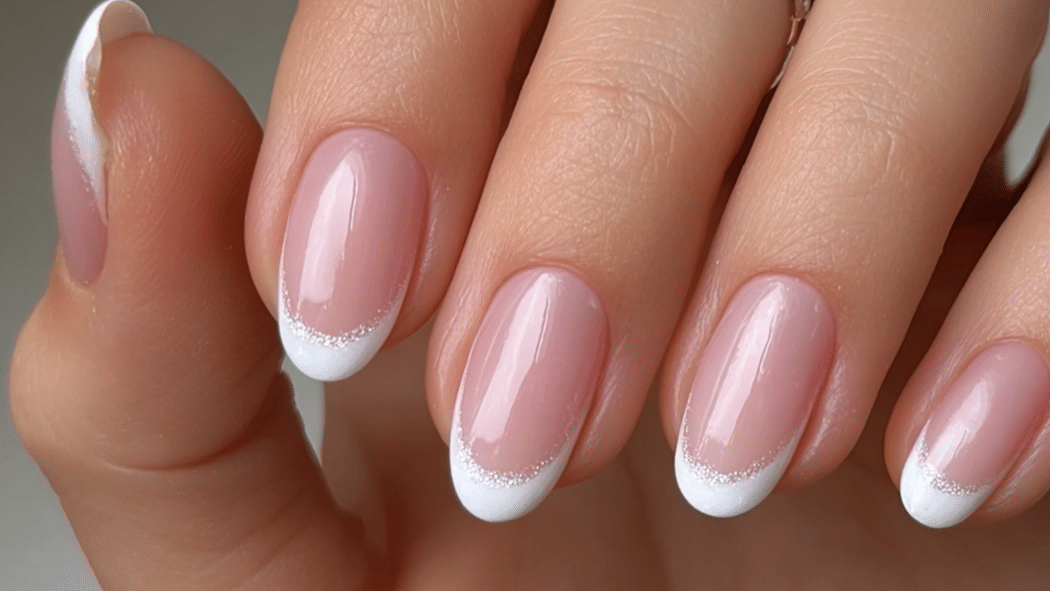 oval nails with slim white tips