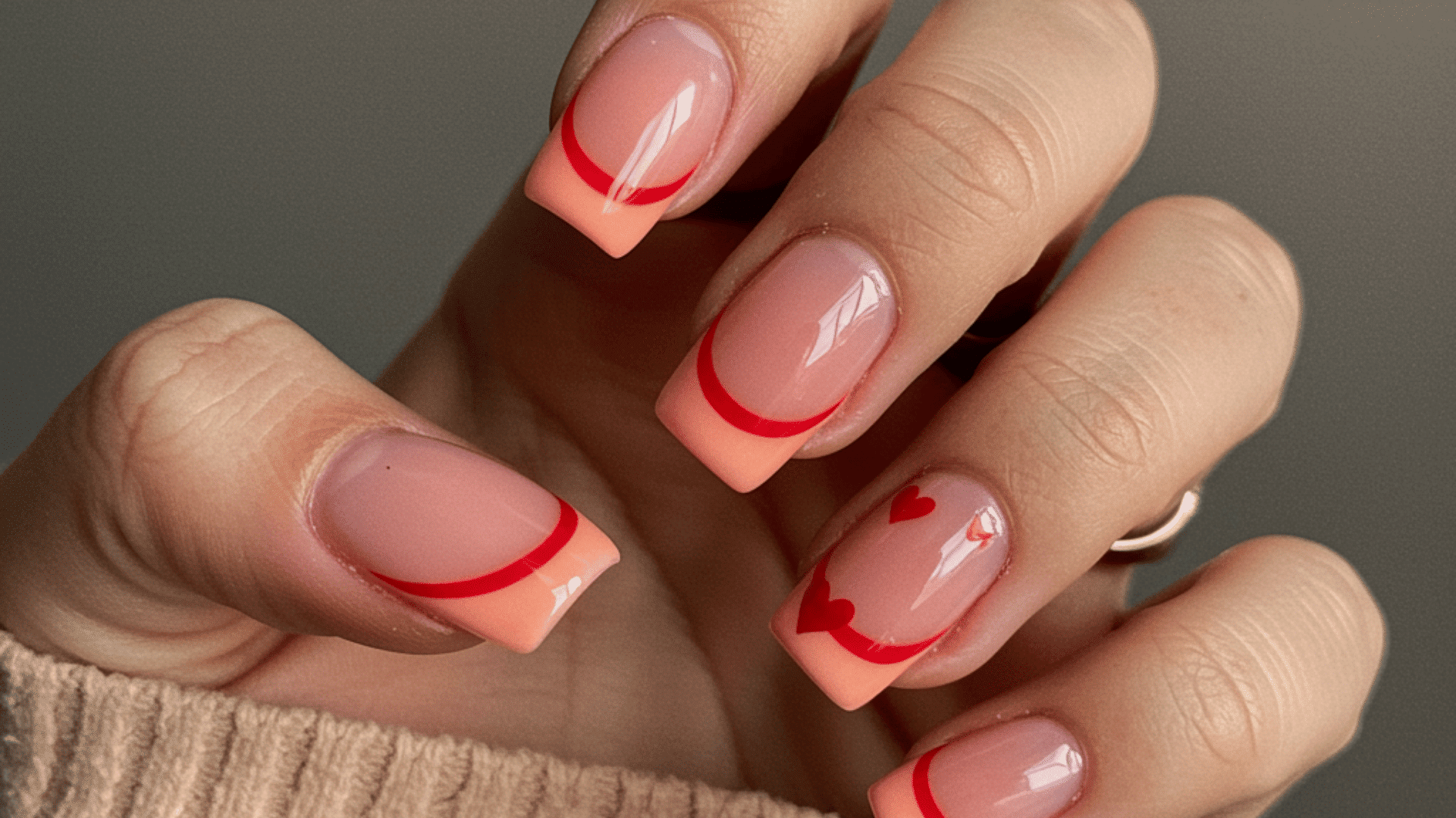peach pink french tips valentine nails