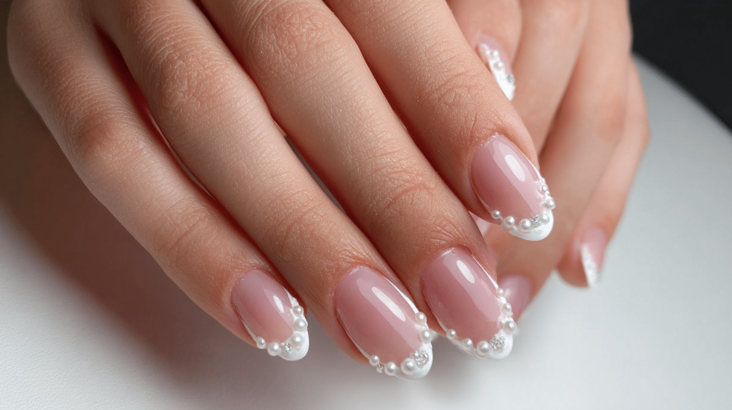 pearl dotted white french tips