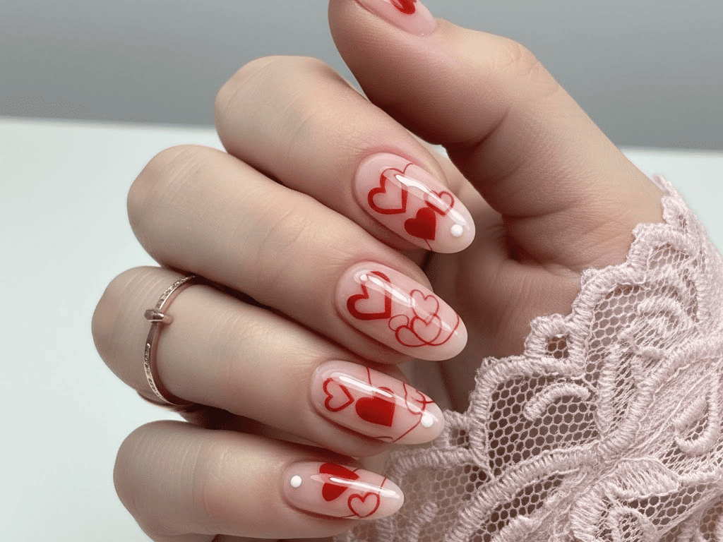 pink and nude valentines day nails