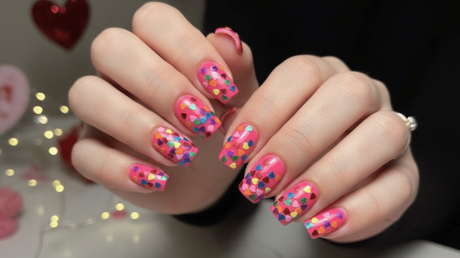 pink confetti crush valentines nail