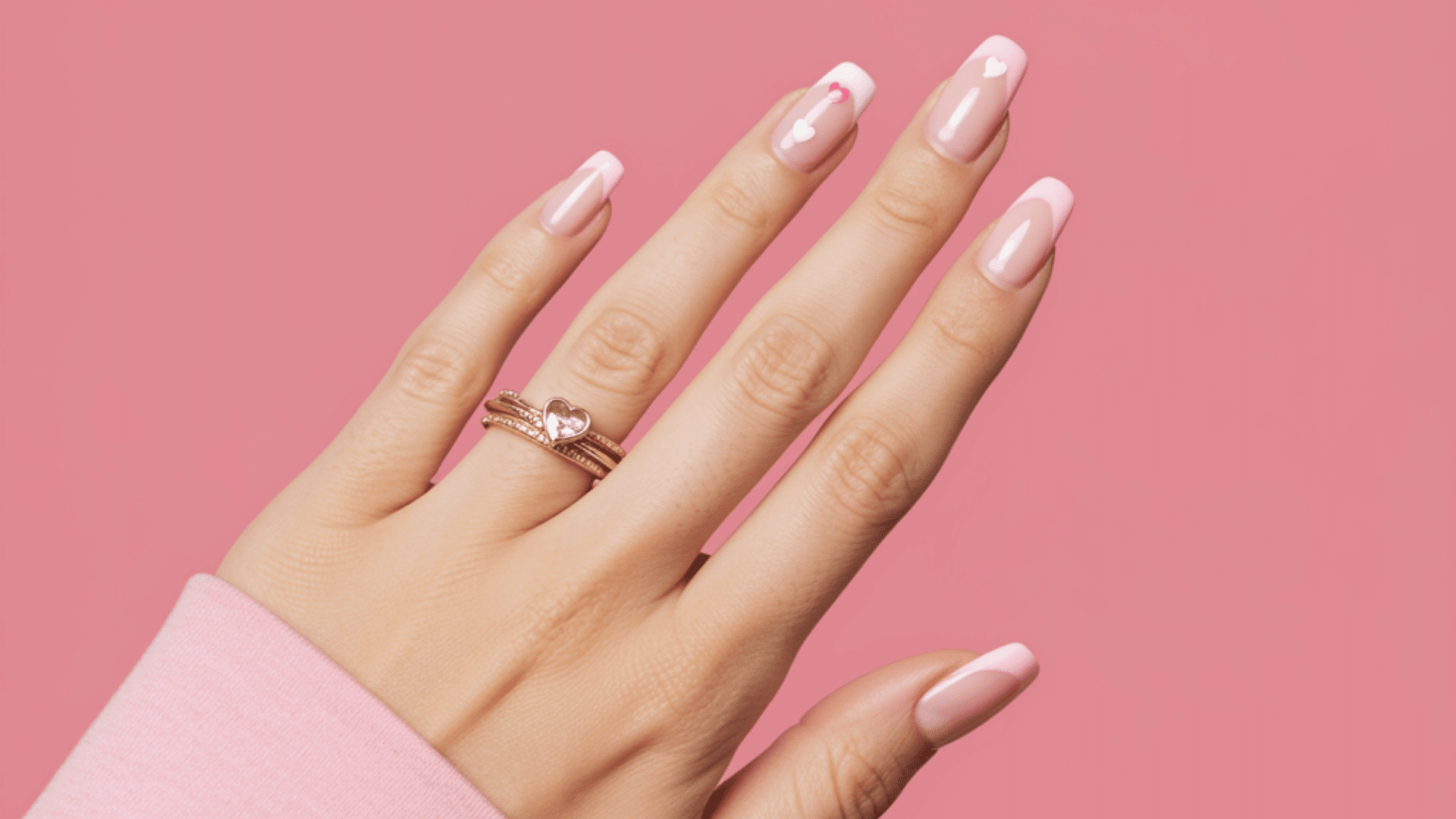 pink valentine french nails