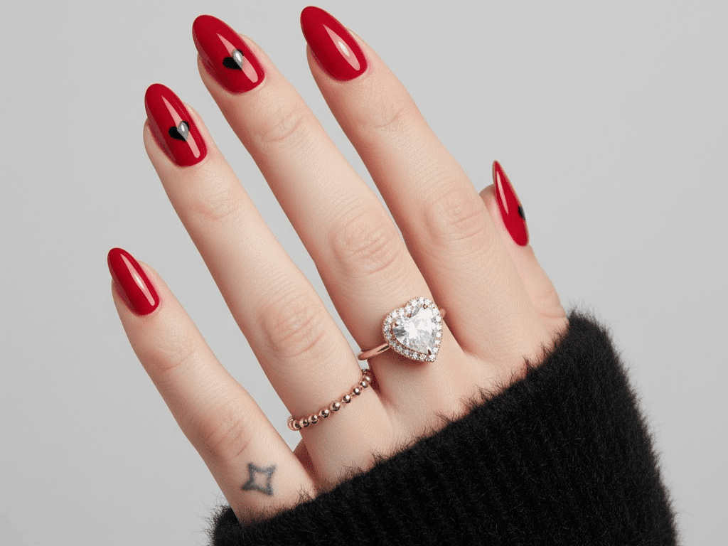 red and black valentines day nails